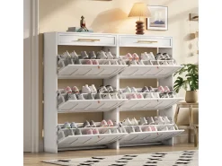 2 Armários de Sapatos Modernos - 2 x 70 x 25 x 123,5 cm - com 6 compartimentos + 1 gaveta - para hall de entrada e sala de estar - MDF - branco