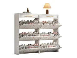 2 Armários de Sapatos Modernos - 2 x 70 x 25 x 123,5 cm - com 6 compartimentos + 1 gaveta - para hall de entrada e sala de estar - MDF - branco