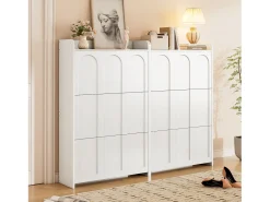 2 Armários de Sapatos Modernos - 2 x 70 x 25 x 120 cm - com 6 compartimentos - para entradas e salas de estar - MDF - branco