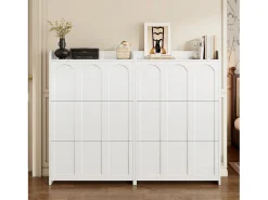 2 Armários de Sapatos Modernos - 2 x 70 x 25 x 120 cm - com 6 compartimentos - para entradas e salas de estar - MDF - branco