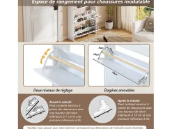 2 Armários de Sapatos Modernos - 2 x 70 x 25 x 120 cm - com 6 compartimentos - para entradas e salas de estar - MDF - branco