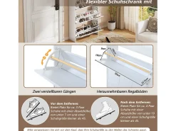 2 Armários de Sapatos Modernos - 2 x 70 x 25 x 120 cm - com 6 compartimentos - para entradas e salas de estar - MDF - branco