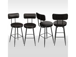 4 cadeiras de balcão pretas com encosto, couro sintético, altura do assento 65 cm