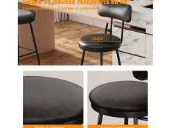 2 cadeiras de balcão pretas com encosto, couro sintético, altura do assento 65 cm, para cozinha