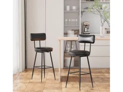 2 cadeiras de balcão pretas com encosto, couro sintético, altura do assento 65 cm, para cozinha