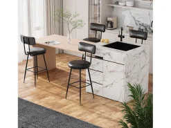 2 cadeiras de balcão pretas com encosto, couro sintético, altura do assento 65 cm, para cozinha