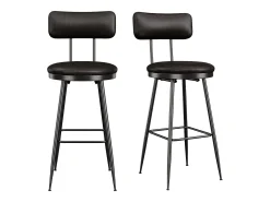 2 cadeiras de balcão pretas com encosto, couro sintético, altura do assento 65 cm, para cozinha