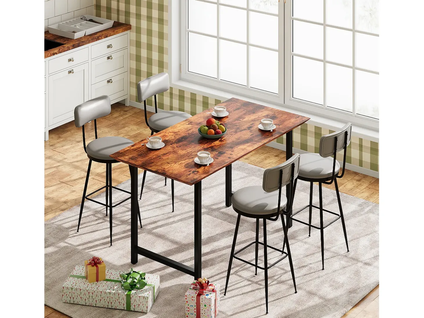 4 cadeiras de bar cinza com encosto, estilo industrial, altura do assento 65 cm