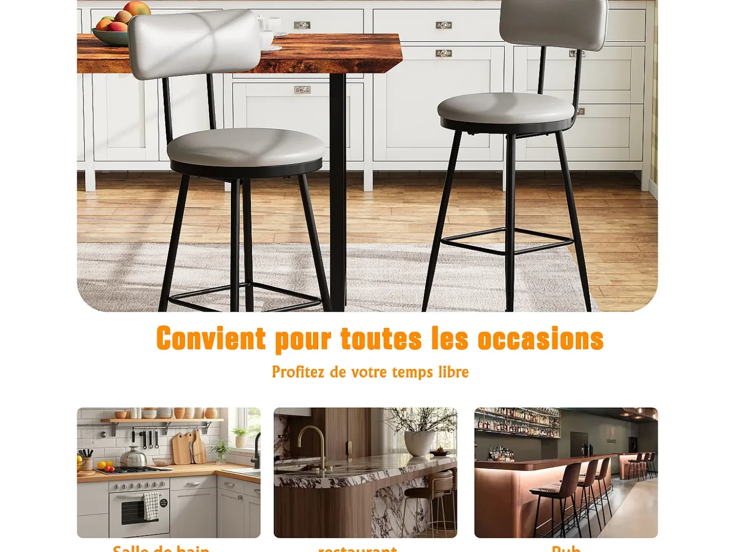 2 cadeiras de bar cinza com encosto, estilo industrial, altura do assento 65 cm, couro sintético