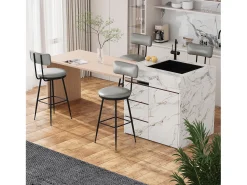 2 cadeiras de bar cinza com encosto, estilo industrial, altura do assento 65 cm, couro sintético