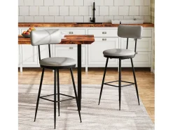 2 cadeiras de bar cinza com encosto, estilo industrial, altura do assento 65 cm, couro sintético