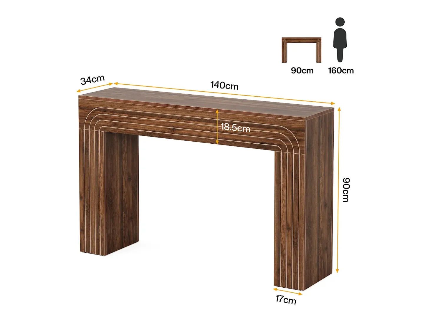 140 cm de comprimento, mesa estreita para sofá, mesa atrás do sofá, mesa de entrada moderna em madeira para a entrada, o corredor, o sala de estar