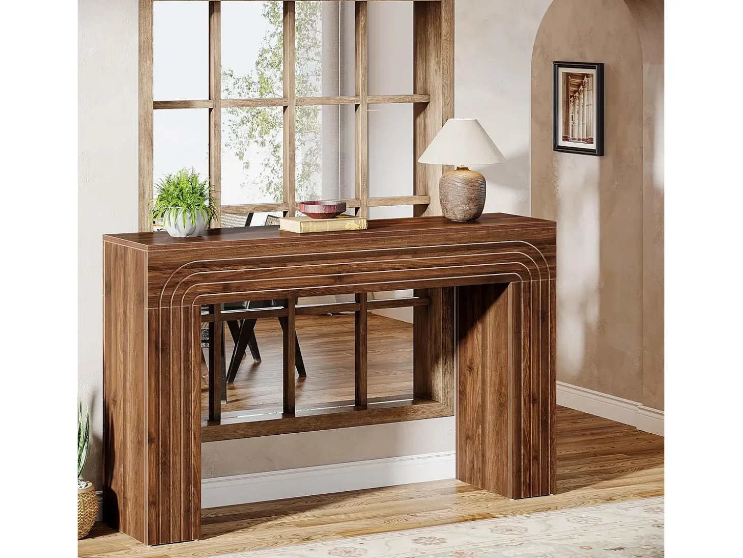 140 cm de comprimento, mesa estreita para sofá, mesa atrás do sofá, mesa de entrada moderna em madeira para a entrada, o corredor, o sala de estar