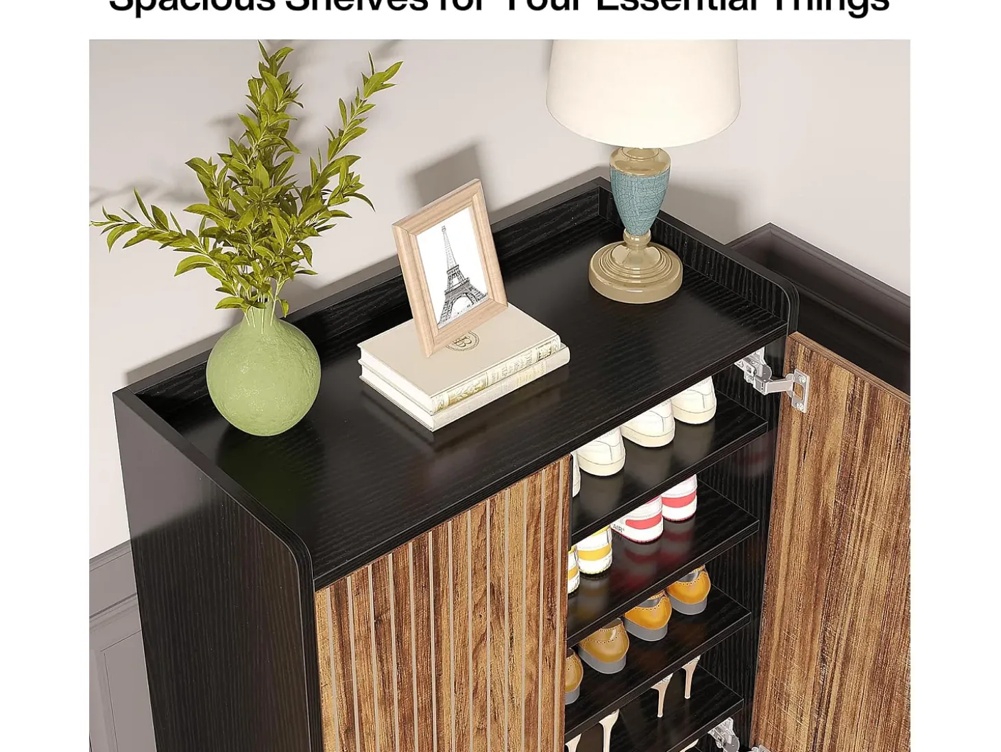 25 Pares de placas para sapatos, Armário Etagere de Grande Capacidade com Estrutura Preta para Entrada