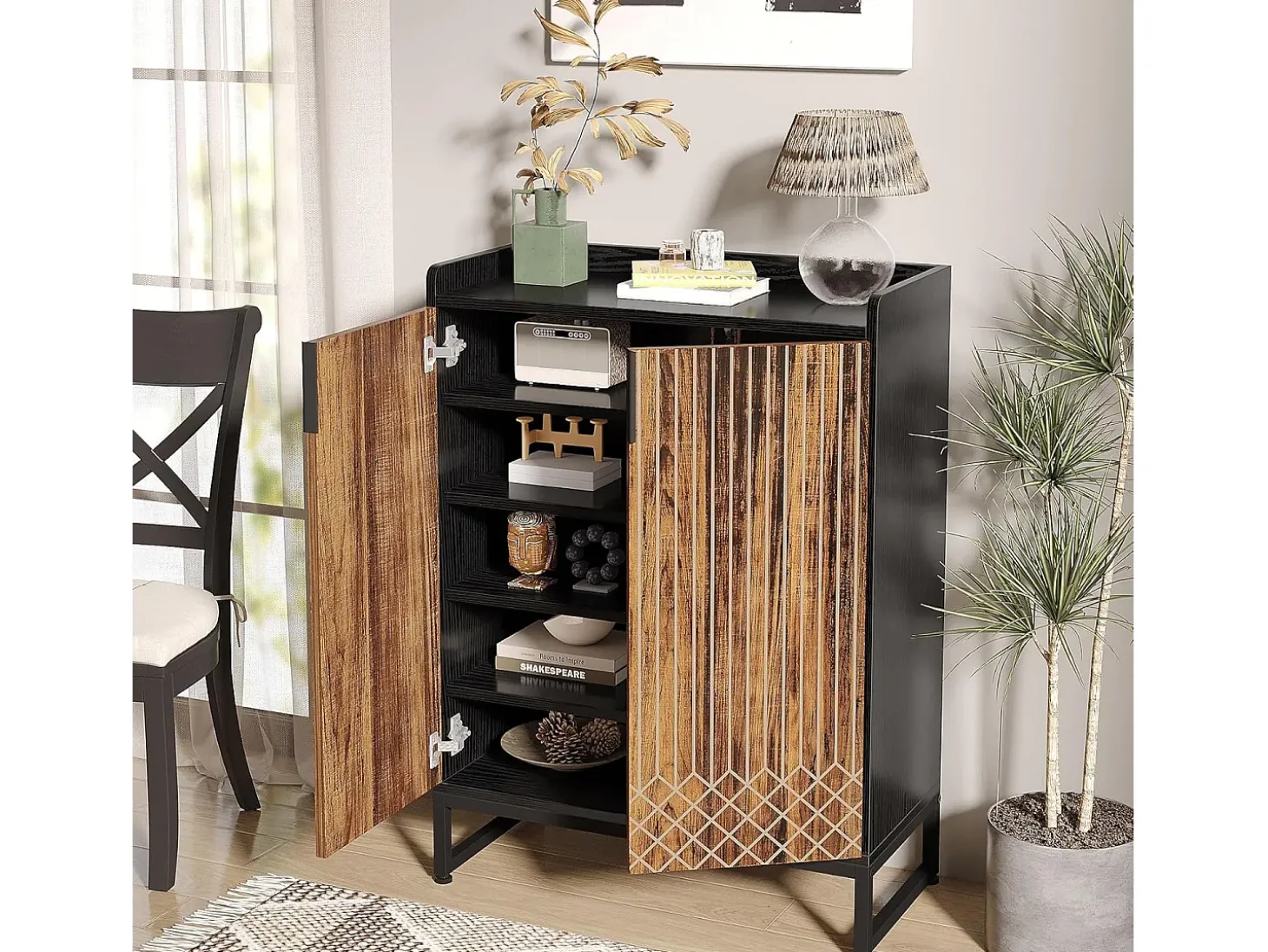 25 Pares de placas para sapatos, Armário Etagere de Grande Capacidade com Estrutura Preta para Entrada