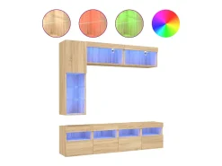 7 pcs conj. móveis de parede p/ TV c/ luzes LED carvalho sonoma