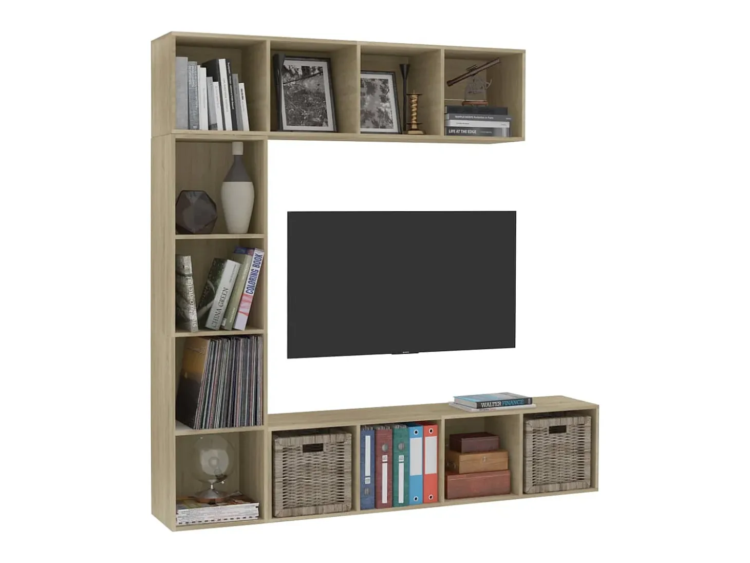 3 pcs conjunto armário TV/estante 180x30x180 cm carvalho sonoma PT395863