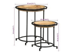 2 pcs Conjunto de mesa de apoio madeira de mangueira maciça