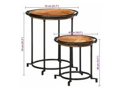 2 pcs Conjunto de mesa de apoio madeira de acácia maciça