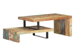 2 pcs conjunto de mesas de centro madeira recuperada maciça