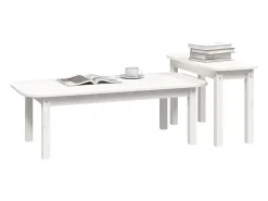 2 pcs conjunto de mesas de centro pinho maciço branco PT671027
