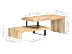 2 pcs conjunto de mesas de centro madeira de mangueira maciça
