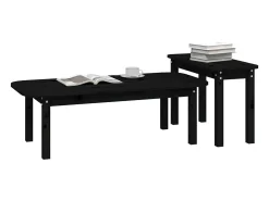 2 pcs conjunto de mesas de centro pinho maciço preto PT782113