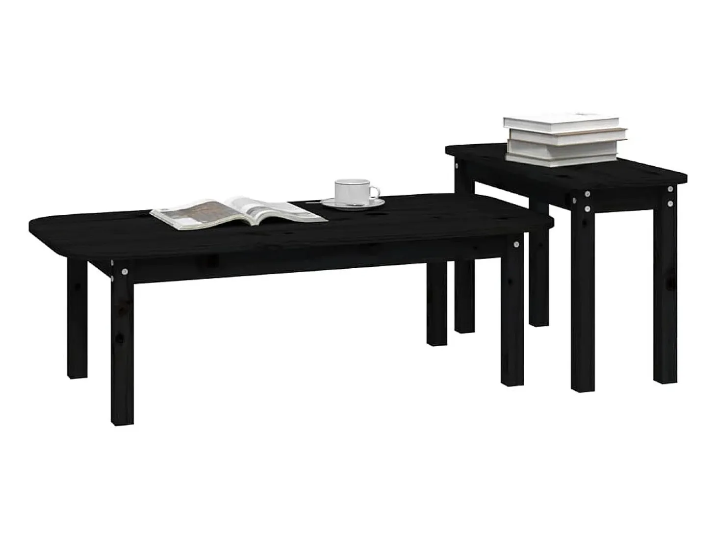 2 pcs conjunto de mesas de centro pinho maciço preto PT782113