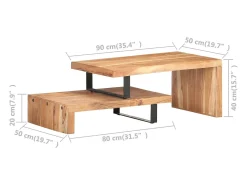 2 pcs conjunto de mesas de centro madeira de acácia maciça