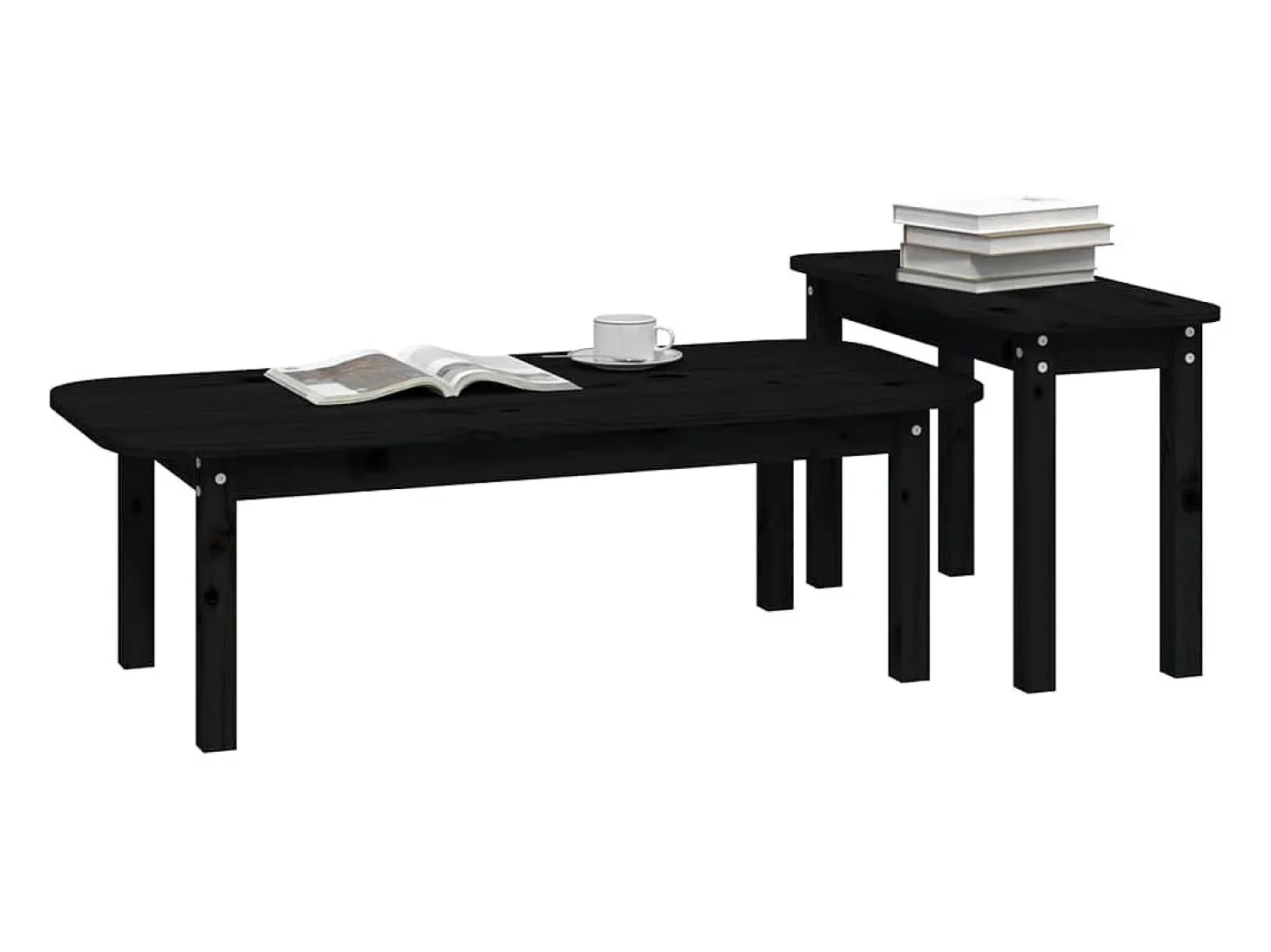 2 pcs conjunto de mesas de centro pinho maciço preto