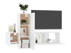 3 pcs conjunto de móveis de TV derivados de madeira branco PT455315