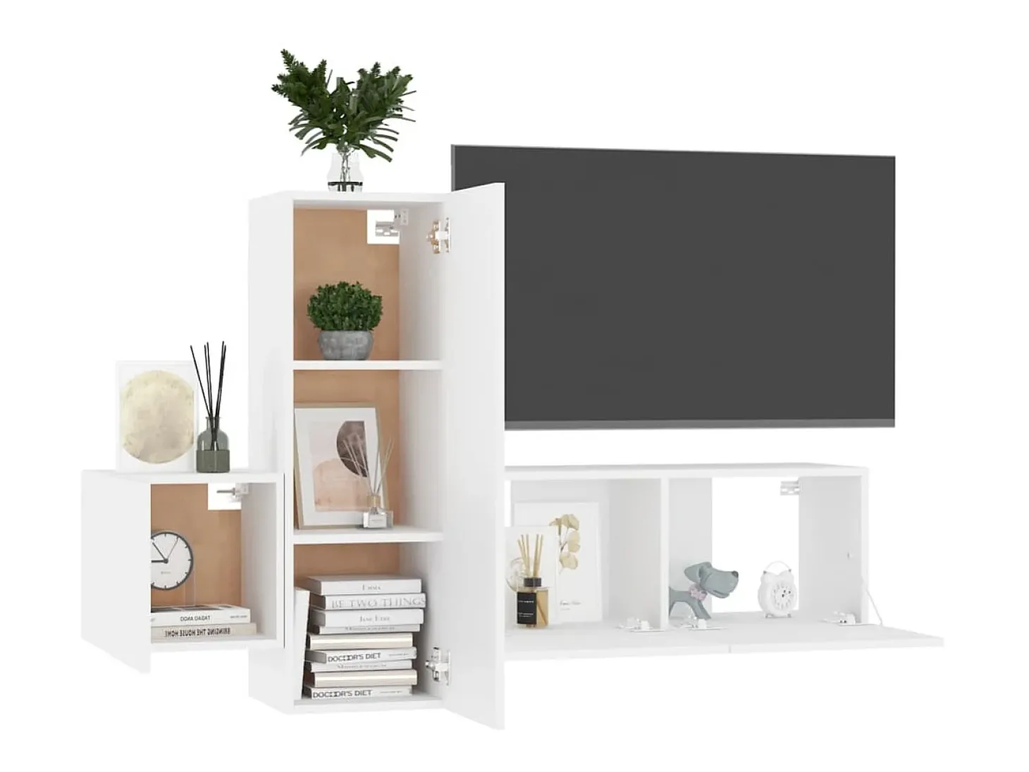 3 pcs conjunto de móveis de TV derivados de madeira branco PT455315