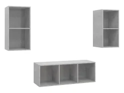 3 pcs conjunto de móveis de TV contraplacado cinzento cimento PT377526