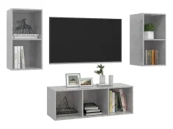3 pcs conjunto de móveis de TV contraplacado cinzento cimento PT377526