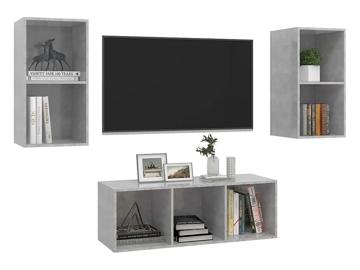 3 pcs conjunto de móveis de TV contraplacado cinzento cimento PT377526