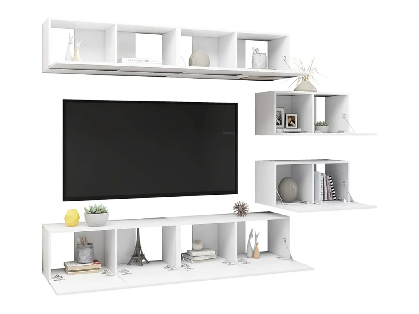 6 pcs conjunto de móveis de TV derivados de madeira branco PT467614