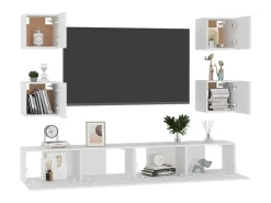 6 pcs conjunto de móveis de TV derivados de madeira branco PT244718