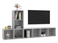 3 pcs conjunto de móveis de TV contraplacado cinzento cimento PT841607