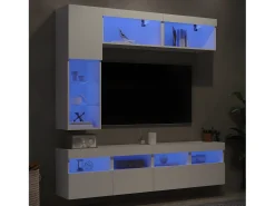 7 pcs conjunto de móveis de parede para TV com luzes LED branco PT730549