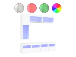 7 pcs conjunto de móveis de parede para TV com luzes LED branco PT730549