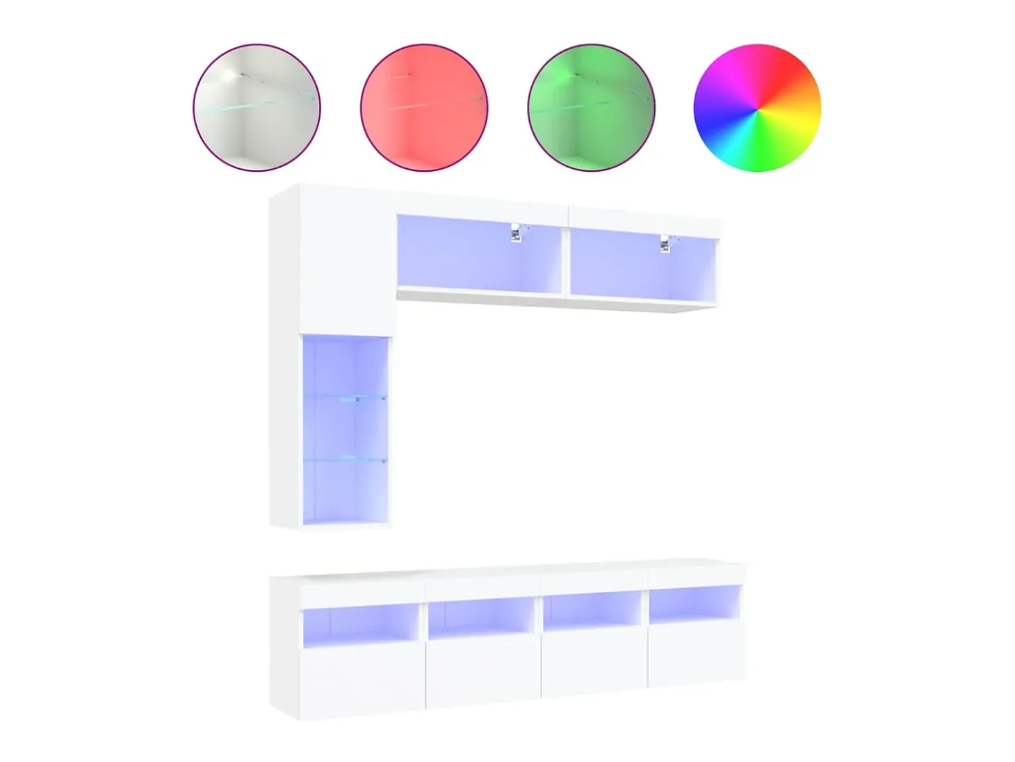 7 pcs conjunto de móveis de parede para TV com luzes LED branco PT730549