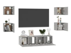 6 pcs conjunto de móveis de TV contraplacado cinzento cimento PT569045