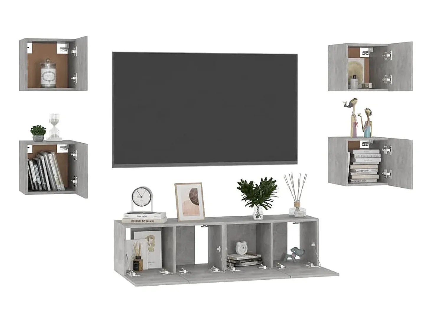 6 pcs conjunto de móveis de TV contraplacado cinzento cimento PT569045