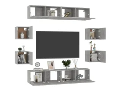 8 pcs conjunto de móveis de TV contraplacado cinzento cimento PT702457