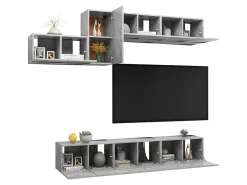7 pcs conjunto de móveis de TV derivados madeira cinza cimento PT742068