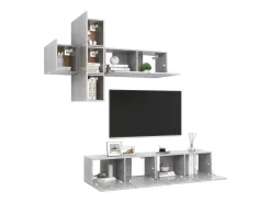 7 pcs conjunto de móveis de TV contraplacado cinzento cimento PT377653