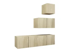 4 pcs conjunto de móveis de TV contraplacado carvalho sonoma PT387123