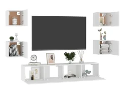 6 pcs conjunto de móveis de TV derivados de madeira branco PT445094
