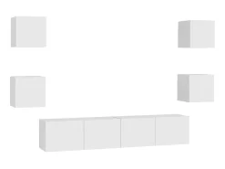 6 pcs conjunto de móveis de TV derivados de madeira branco PT445094