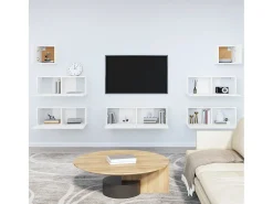 7 pcs conjunto de móveis de TV derivados de madeira branco PT782078